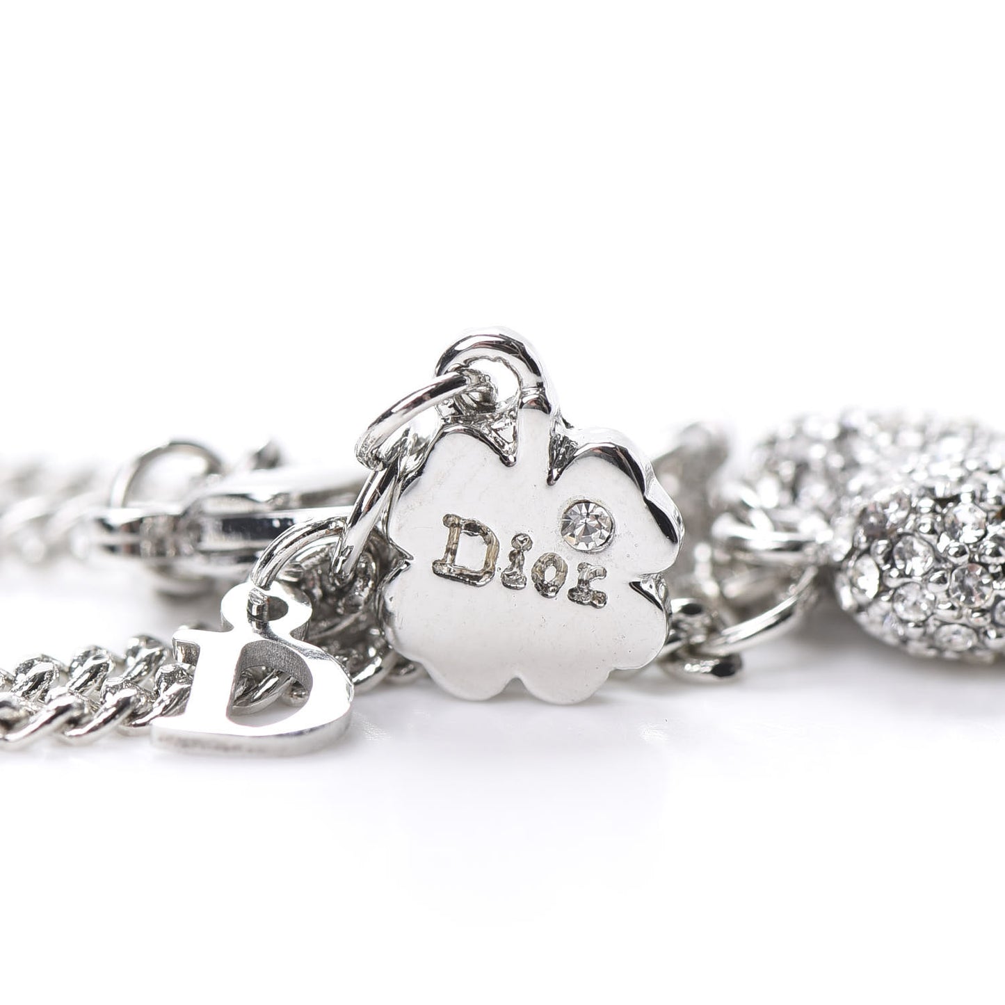 Metal Crystal Logo Heart Pendant Necklace Silver
