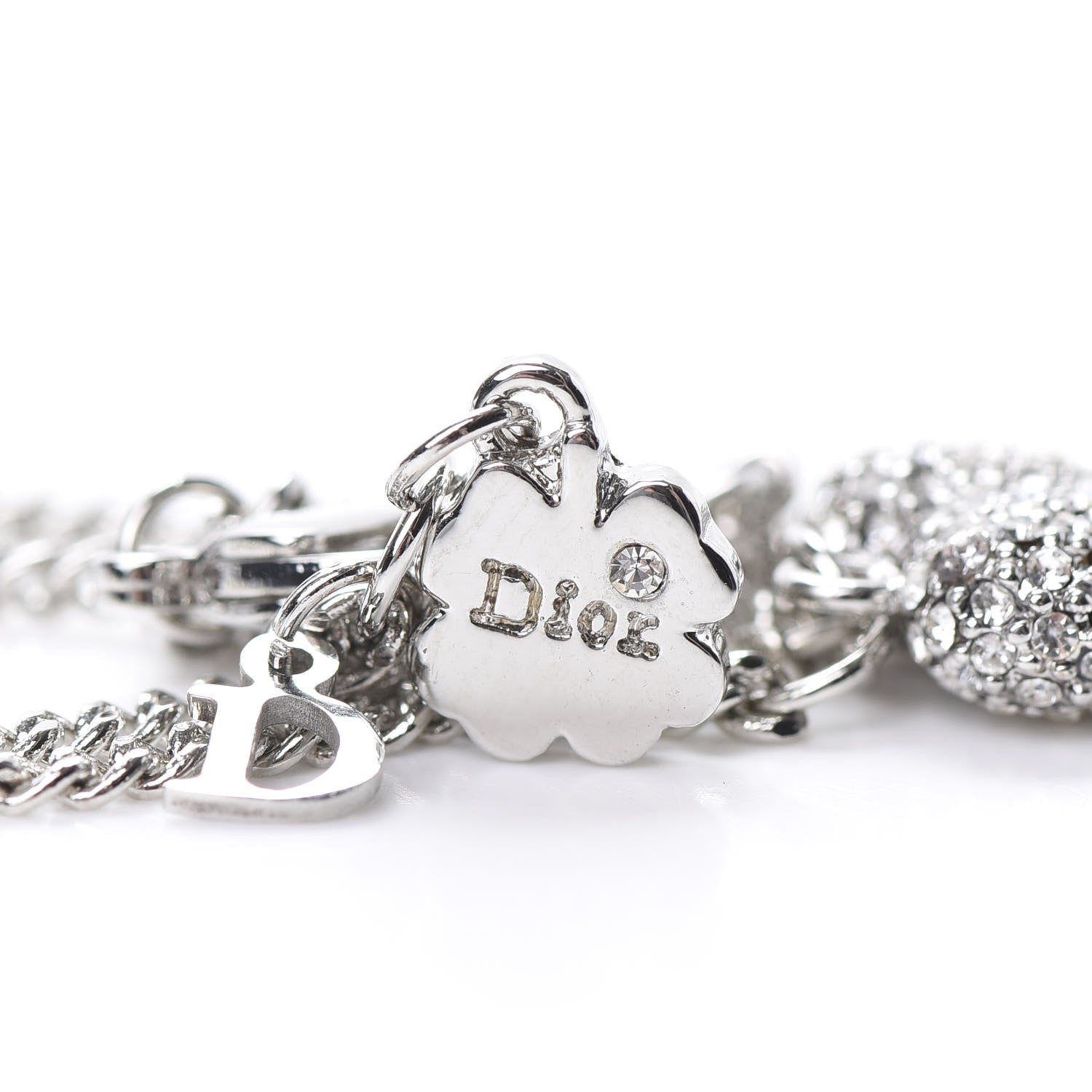 Christian Dior Metal Crystal Logo Heart Pendant Necklace Silver 4 of 4