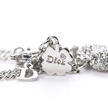 Christian Dior Metal Crystal Logo Heart Pendant Necklace Silver 4 of 4