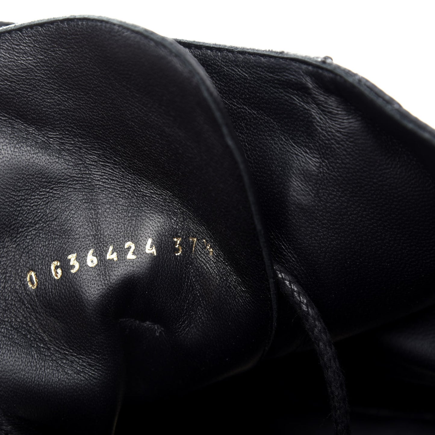 Shiny Goatskin Calfskin Quilted Lace Up Combat Boots 37.5 Black
