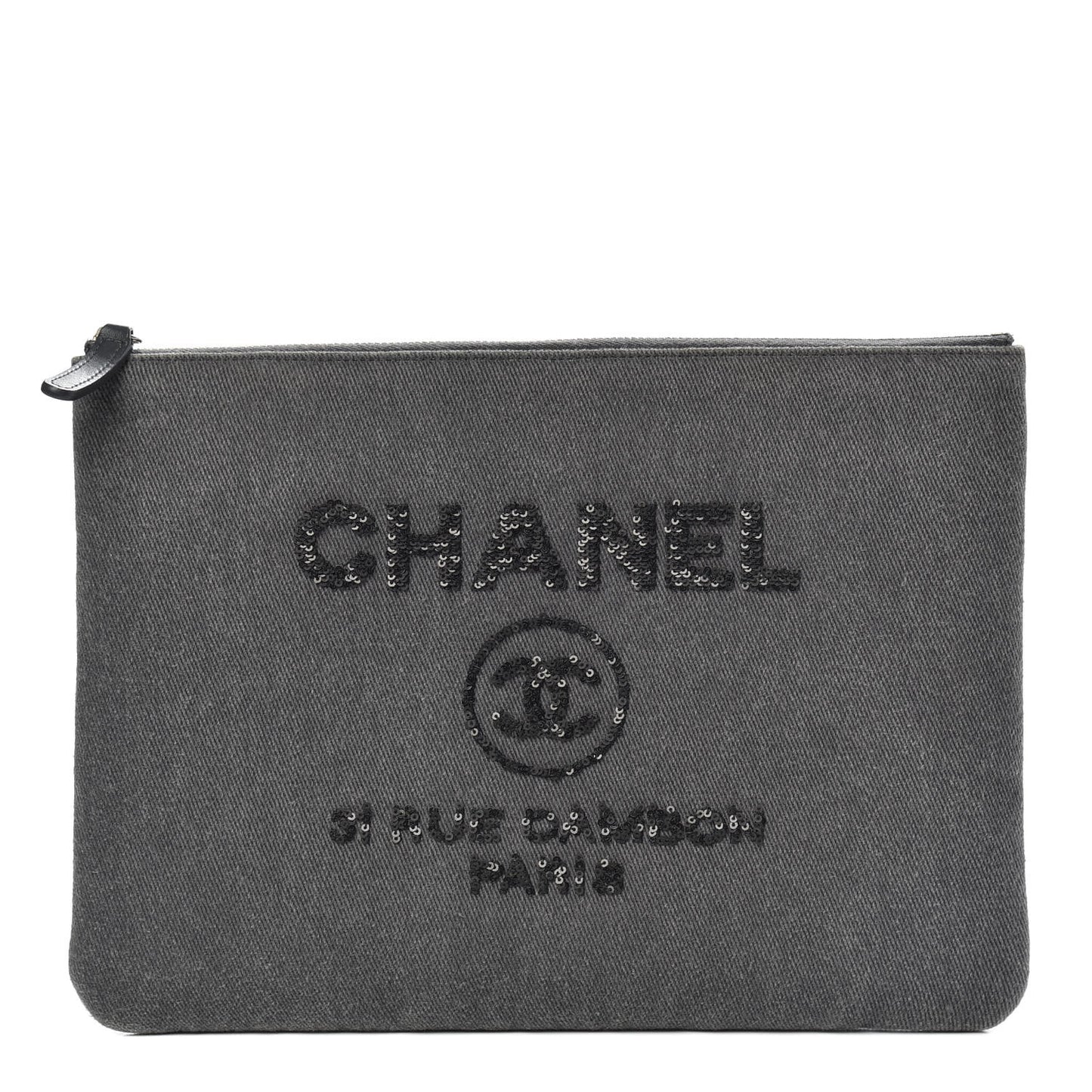 Canvas Sequins Medium Deauville Cosmetic Pouch Grey