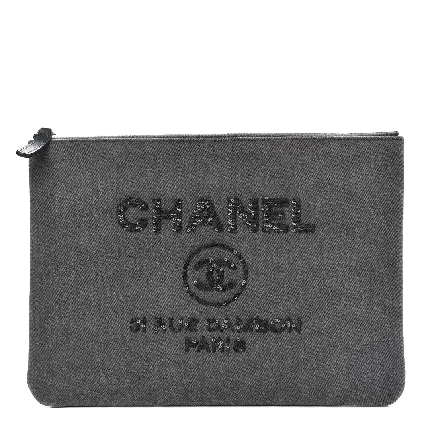 Chanel Canvas Sequins Medium Deauville Cosmetic Pouch Grey 1 of 9