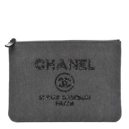 Chanel Canvas Sequins Medium Deauville Cosmetic Pouch Grey 1 of 9