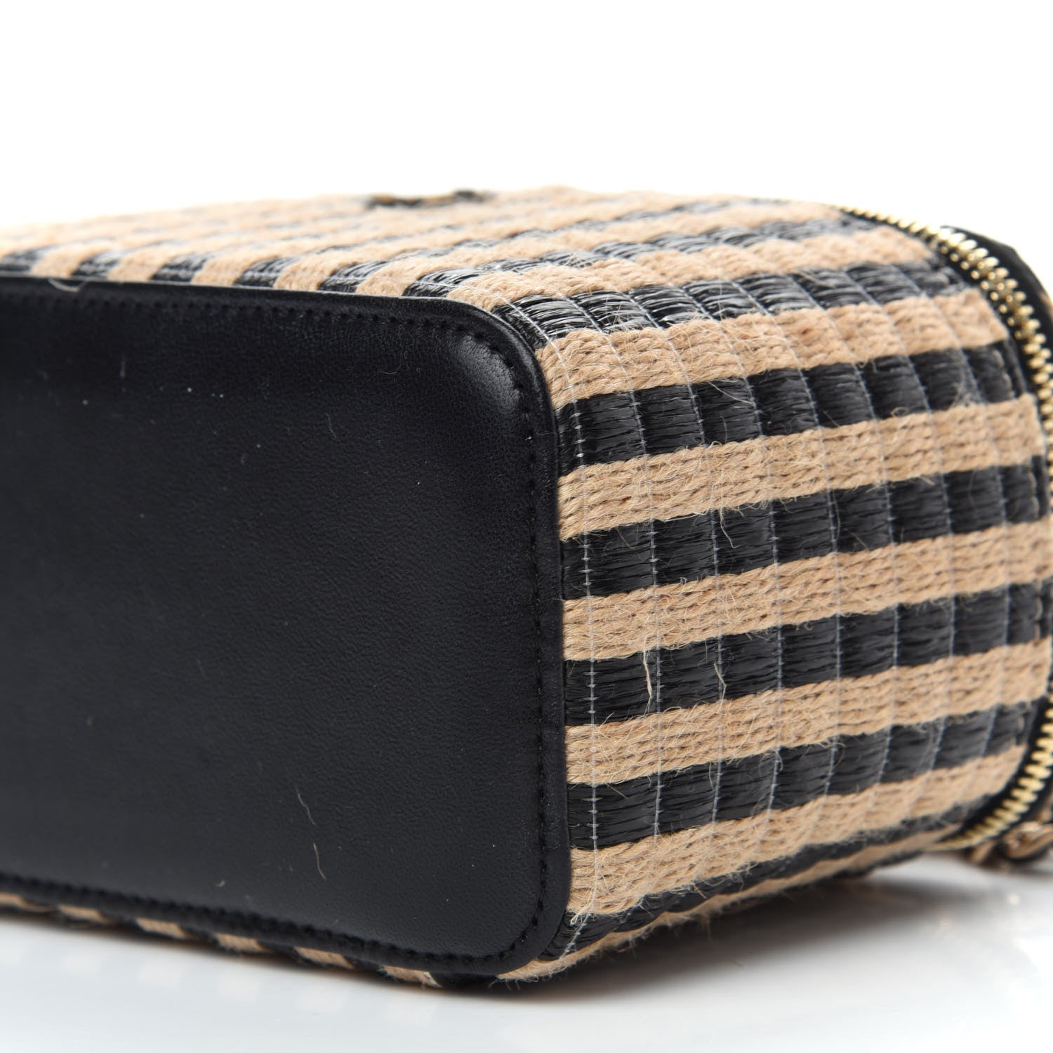 Chanel Raffia Jute Striped Small Vanity Case With Chain Black Beige 10 of 11