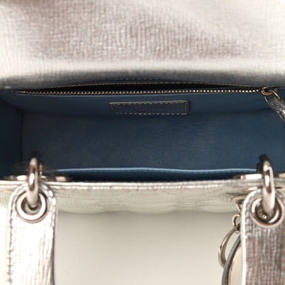 Christian Dior Metallic Grained Calfskin Cannage Small Lucky Badges My Lady Dior Silver 5 of 11
