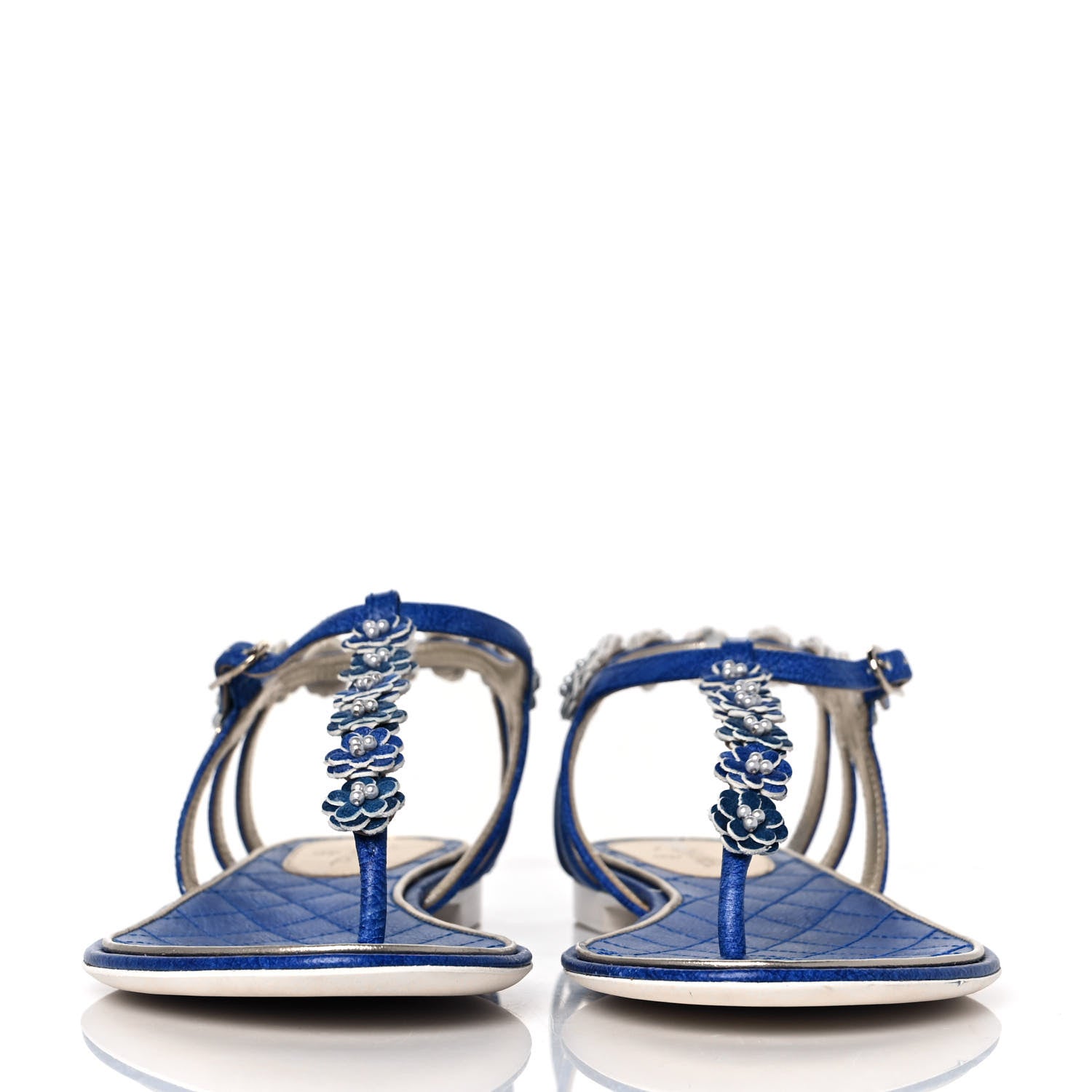 Chanel Goatskin Pearl Camellia Thong Sandals 39.5 Dark Blue 2 of 8