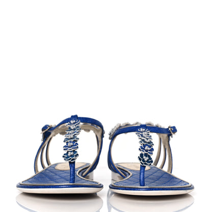 Chanel Goatskin Pearl Camellia Thong Sandals 39.5 Dark Blue 2 of 8