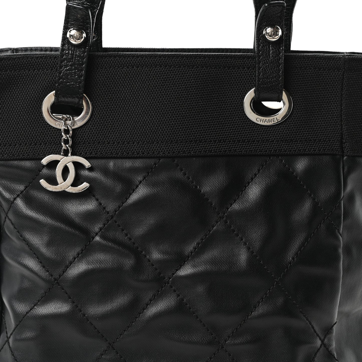 Coated Canvas Quilted Small Paris Biarritz Tote Black
