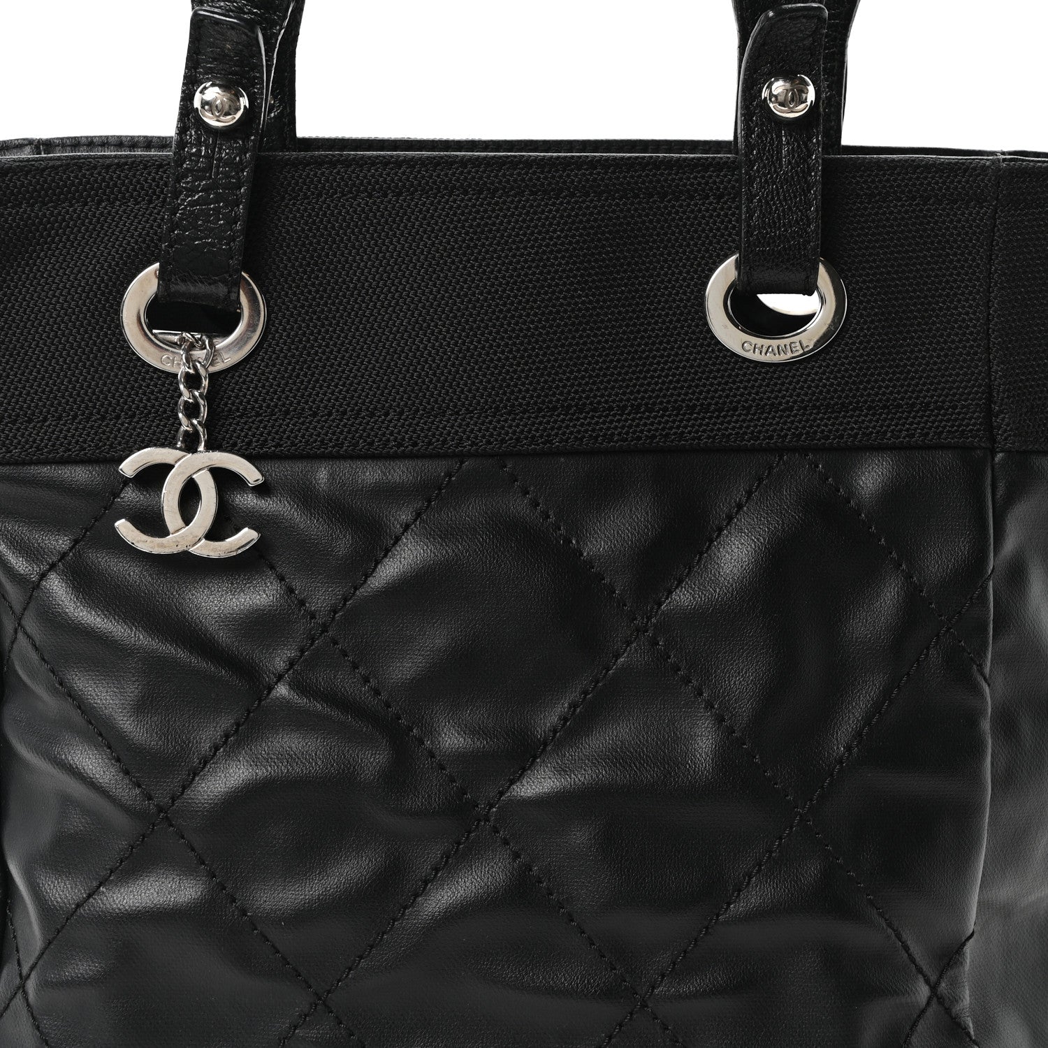 Chanel Coated Canvas Quilted Small Paris Biarritz Tote Black 8 of 10