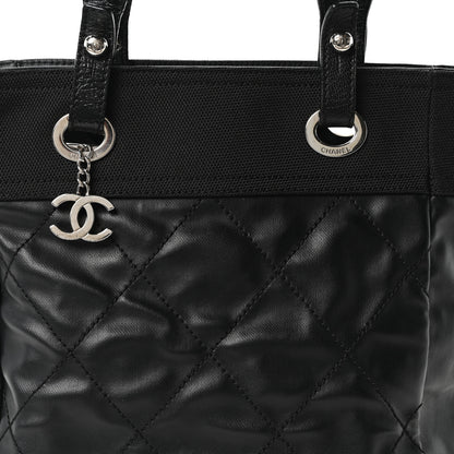 Chanel Coated Canvas Quilted Small Paris Biarritz Tote Black 8 of 10