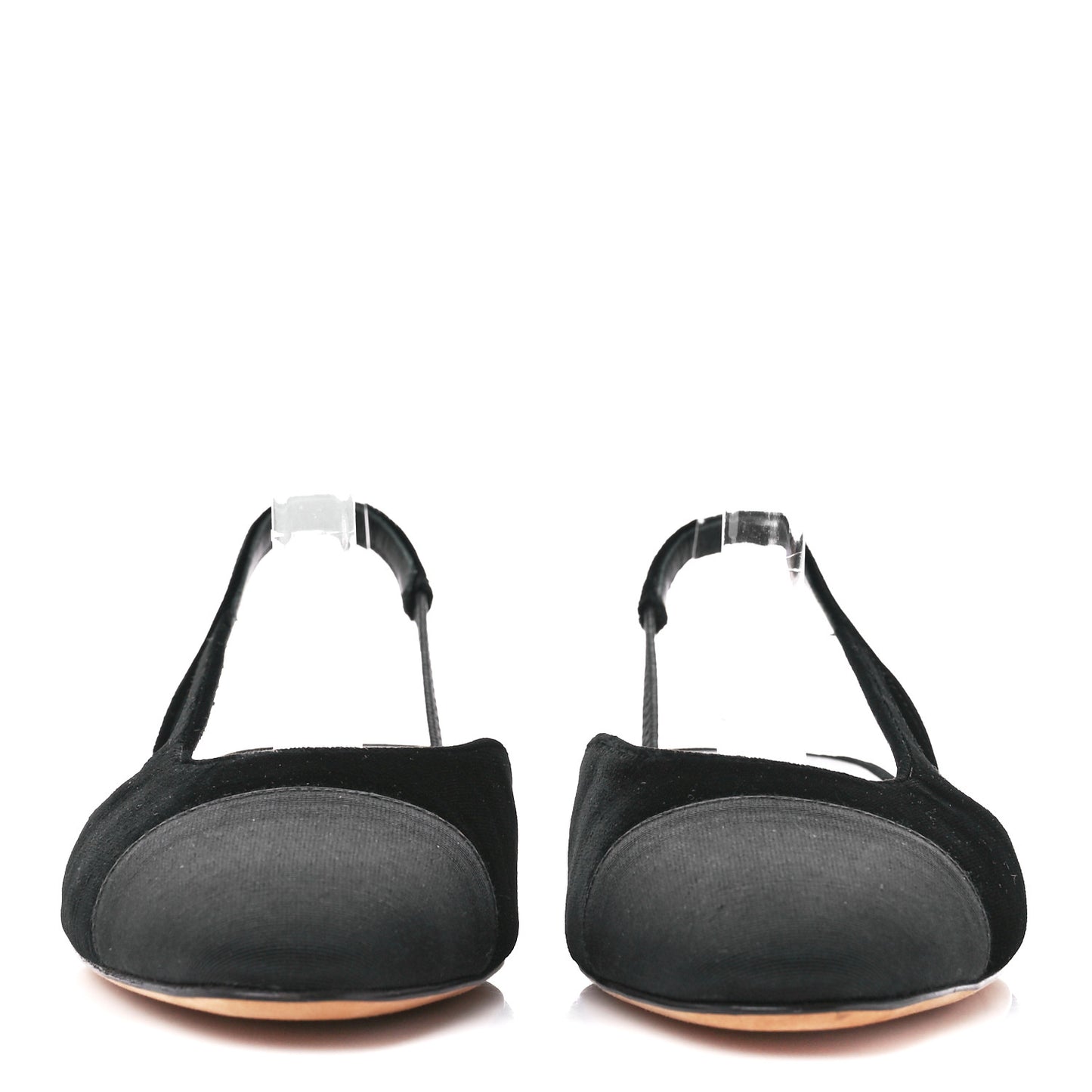 Velour Grosgrain Cap Toe Slingback Flats 38 Black