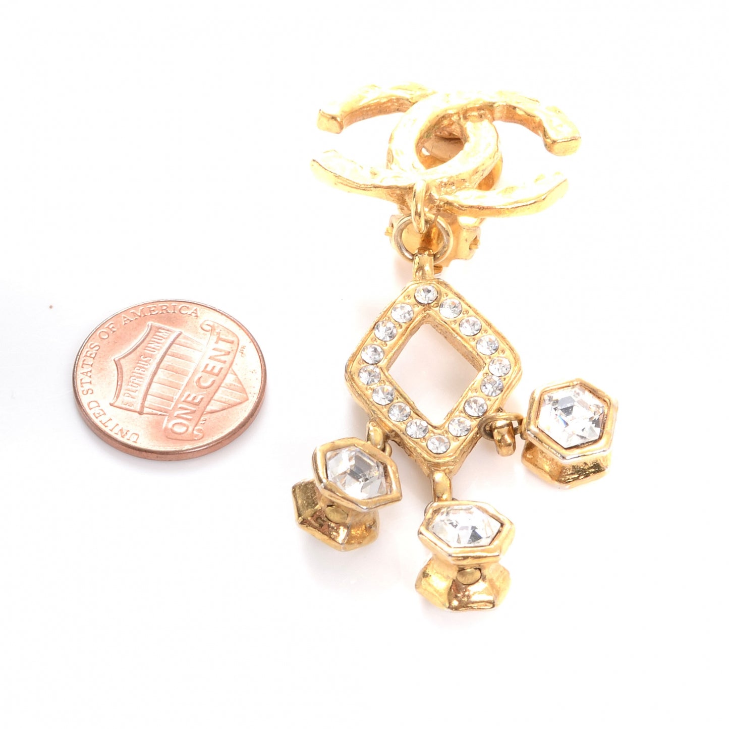 CC Dangle Clip On Earrings Gold
