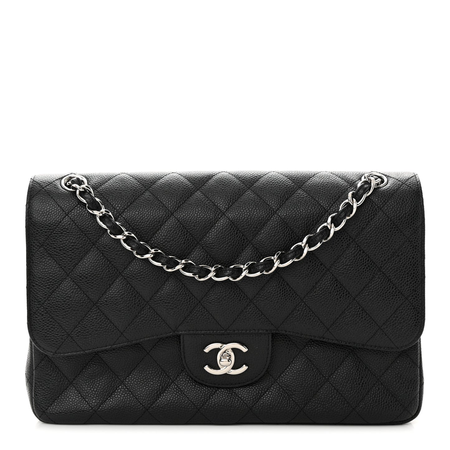 Caviar Quilted Jumbo Double Flap Black