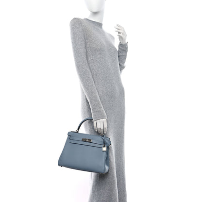 Hermes Evercolor Kelly Retourne 28 Bleu Lin 2 of 11