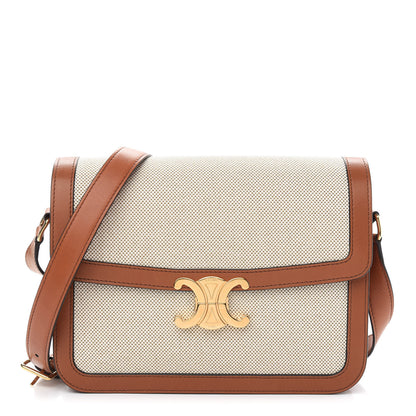 Celine Textile Natural Calfskin Large Triomphe Tan White 1 of 9