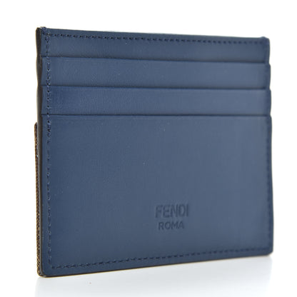 Fendi Vitello Century Glazed Fabric FF 1974 Card Holder Blu Scuro Mogano Panna 3 of 7