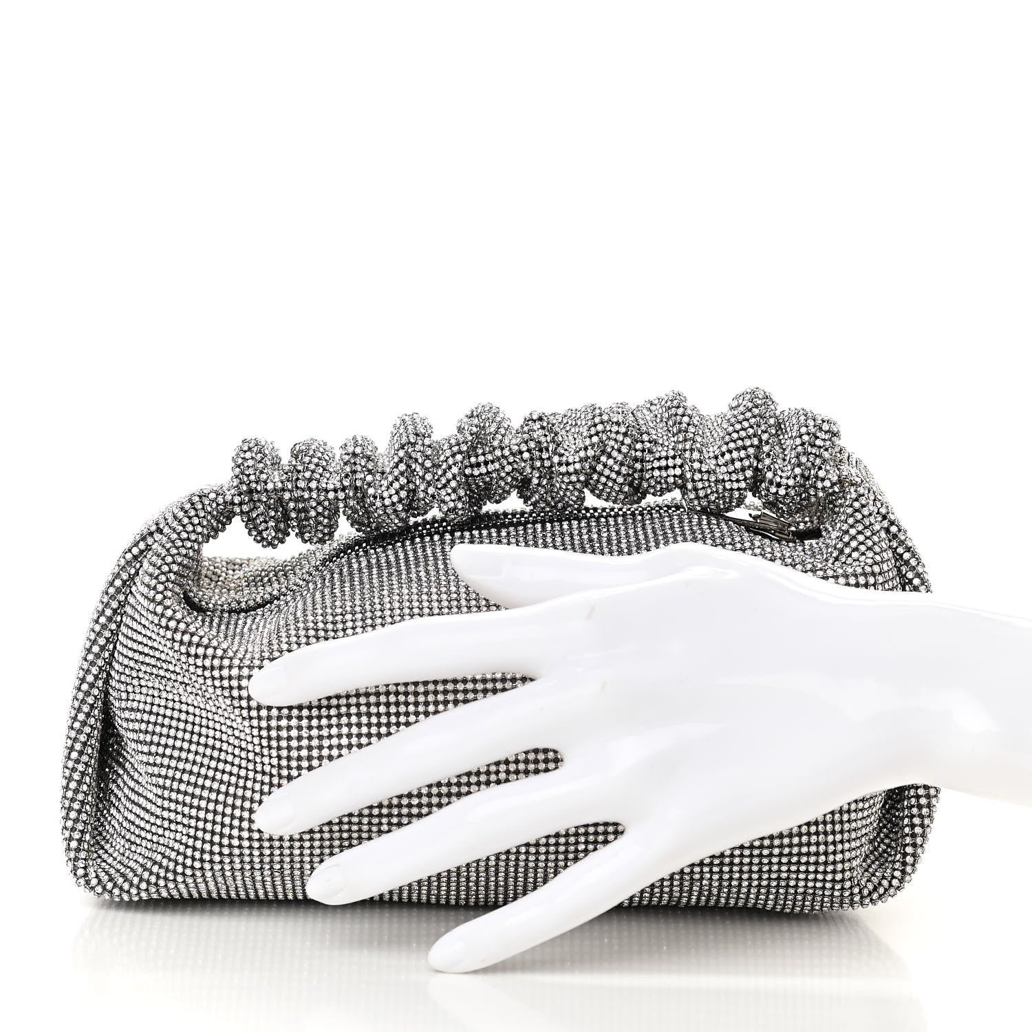 Alexander Wang Mesh Crystal Rhinestone Mini Scrunchie Clutch Black Silver 2 of 10