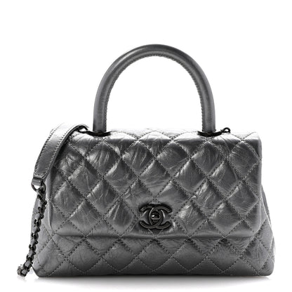 Chanel Metallic Aged Calfskin Quilted Mini Coco Handle Flap Silver 1 of 10
