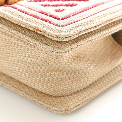 Chanel Cotton Canvas Calfskin Chevron Embroidered Small Boy Flap Beige Pink 10 of 10