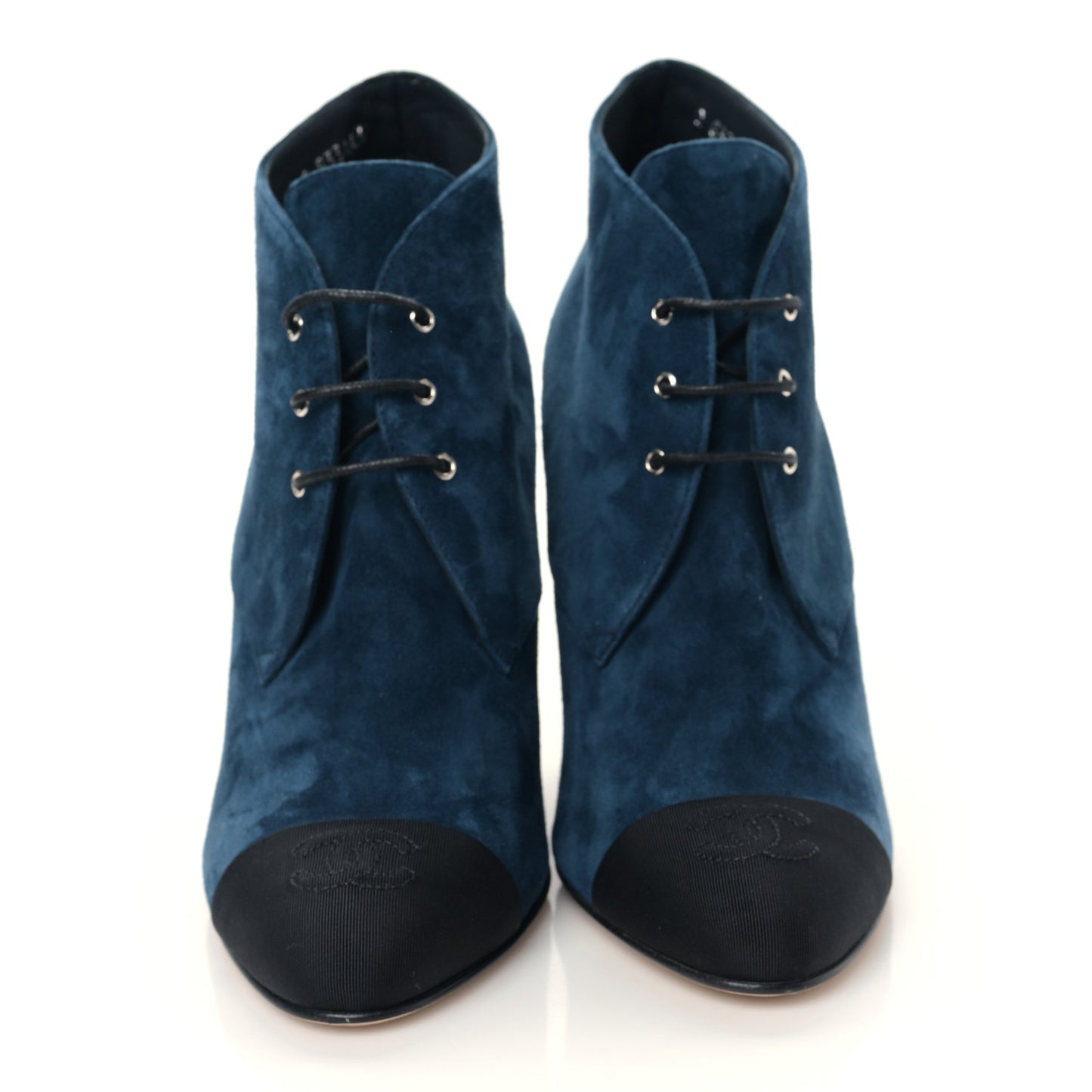 Suede Grosgrain Pearl Lace Up Booties 37 Dark Blue Black