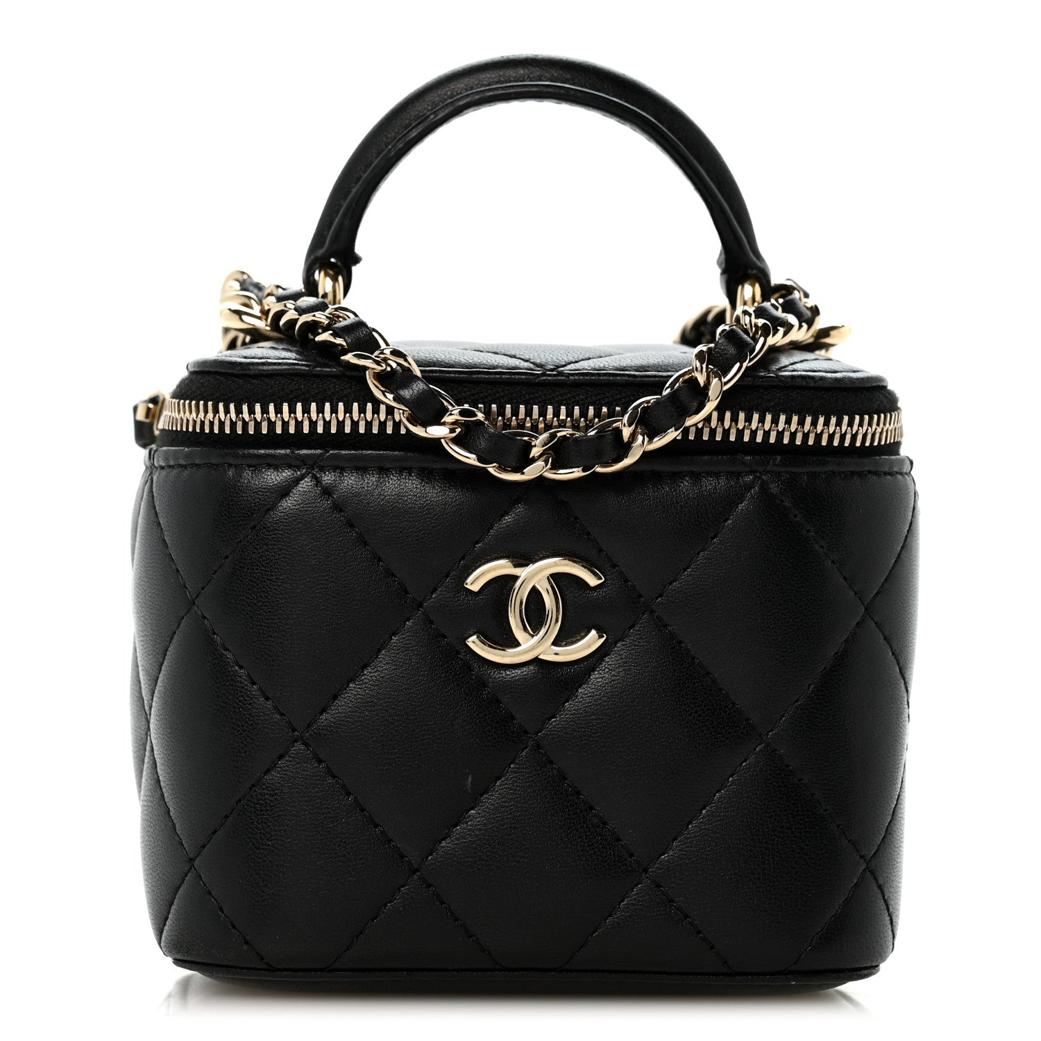 Chanel Lambskin Quilted Top Handle Mini Vanity Case With Chain Black 1 of 11