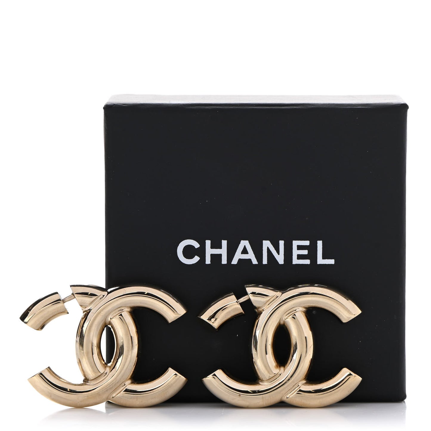 Metal Large CC Earrings Light Gold