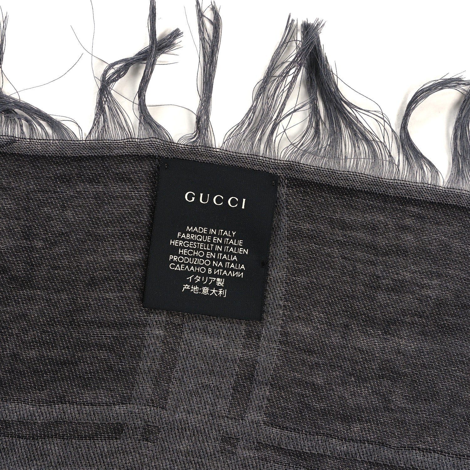 Gucci Wool Silk GG Monogram Diamante Plaid Surviee Shawl Graphite Black 3 of 3