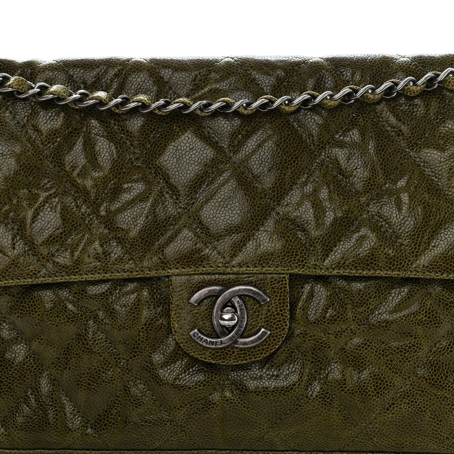 Chanel Crumpled Grained Calfskin Jumbo CC Crave Flap Green 8 of 16