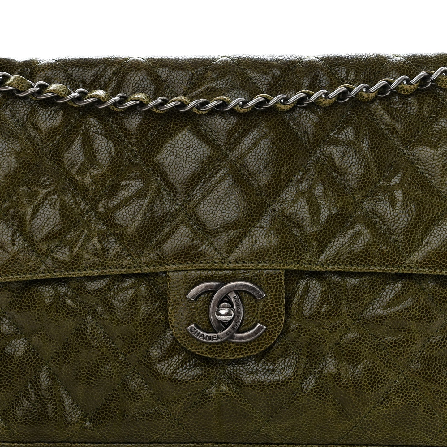 Crumpled Grained Calfskin Jumbo CC Crave Flap Green