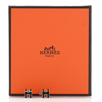 Hermes Rose Gold Lacquered Mini Pop H Earrings Vert Cypress 5 of 5