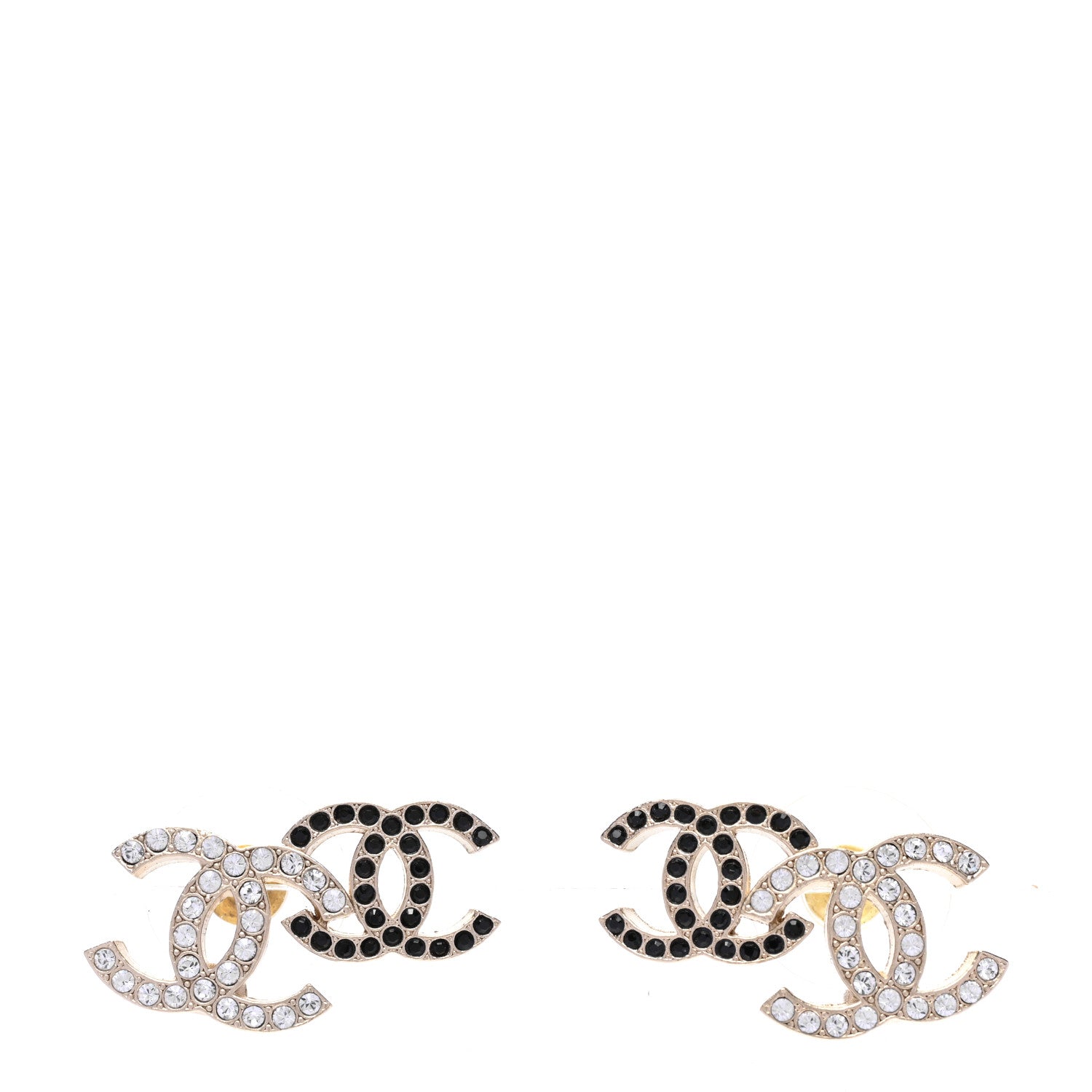 Chanel Crystal Double CC Earrings Gold Black 1 of 5