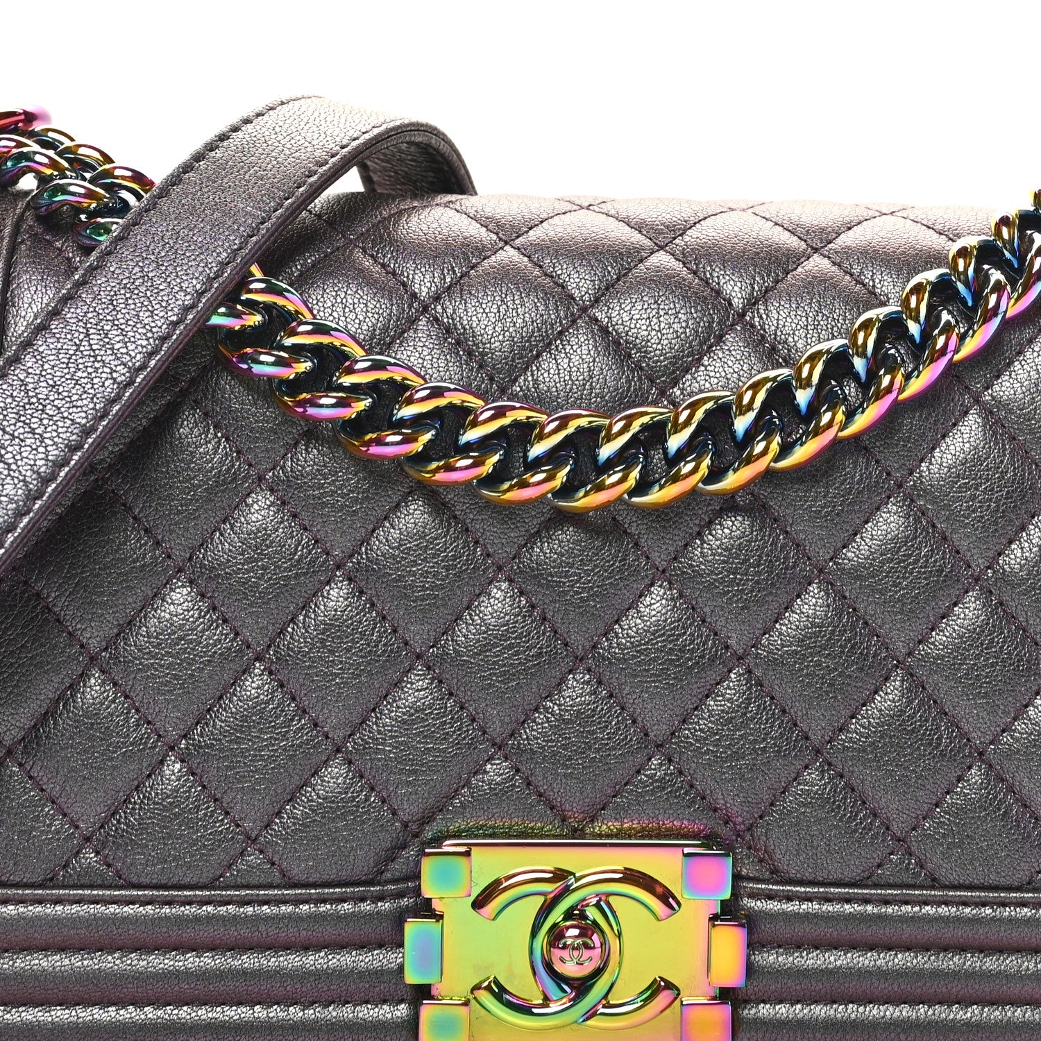 Chanel Iridescent Goatskin Quilted Medium Boy Flap Purple 8 of 10