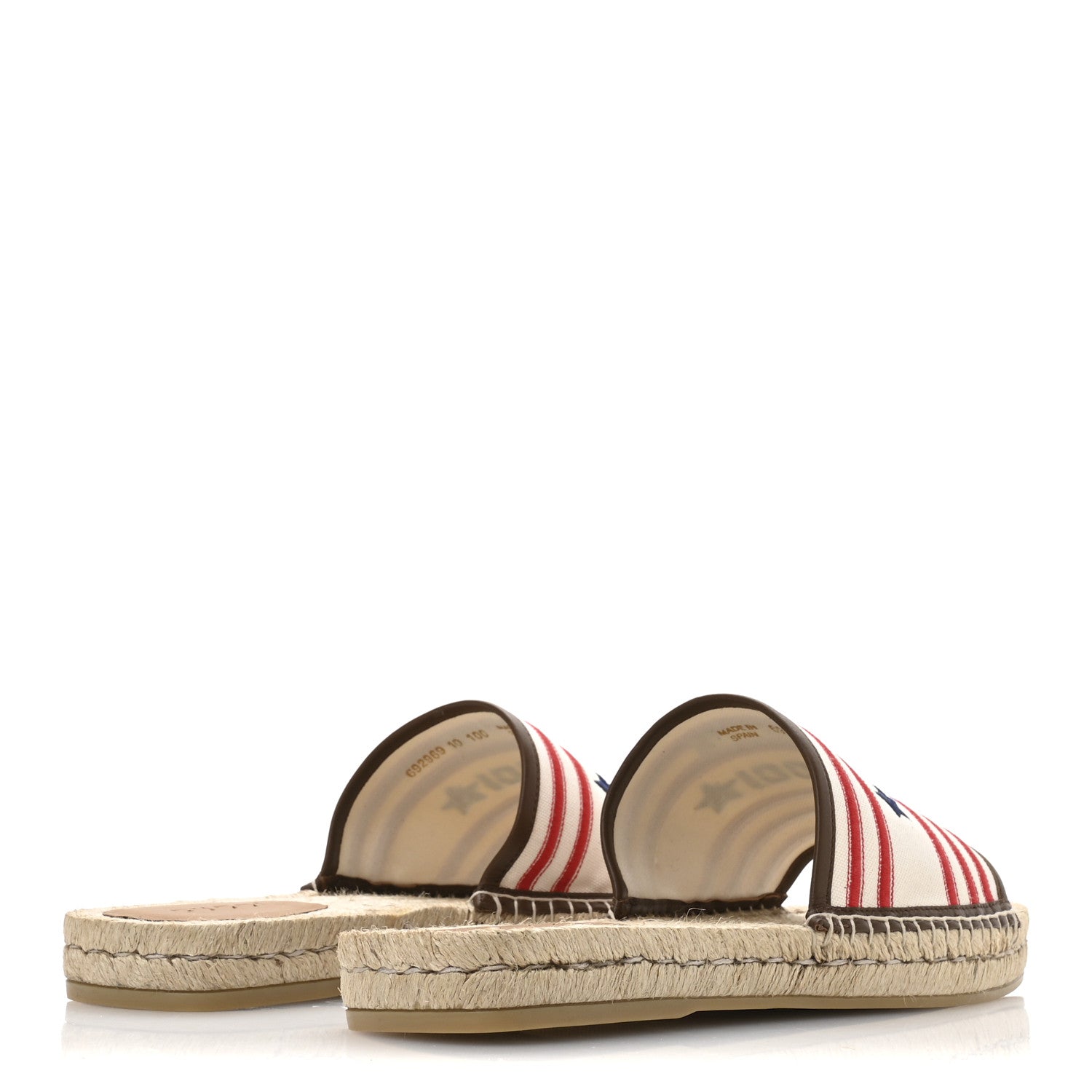 Gucci Canvas Miro Soft Calfskin Striped Mens Espadrille Flat Slide Sandals 10 Greggio Brown Sugar 5 of 9