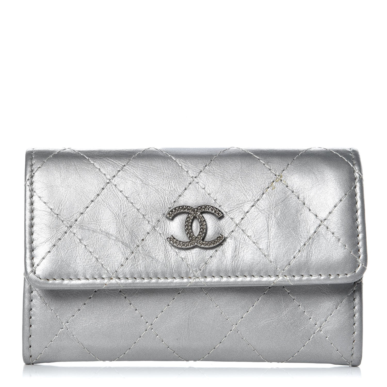 Chanel Metallic Calfskin Quilted Palette Card Holder Silver 1 of 12