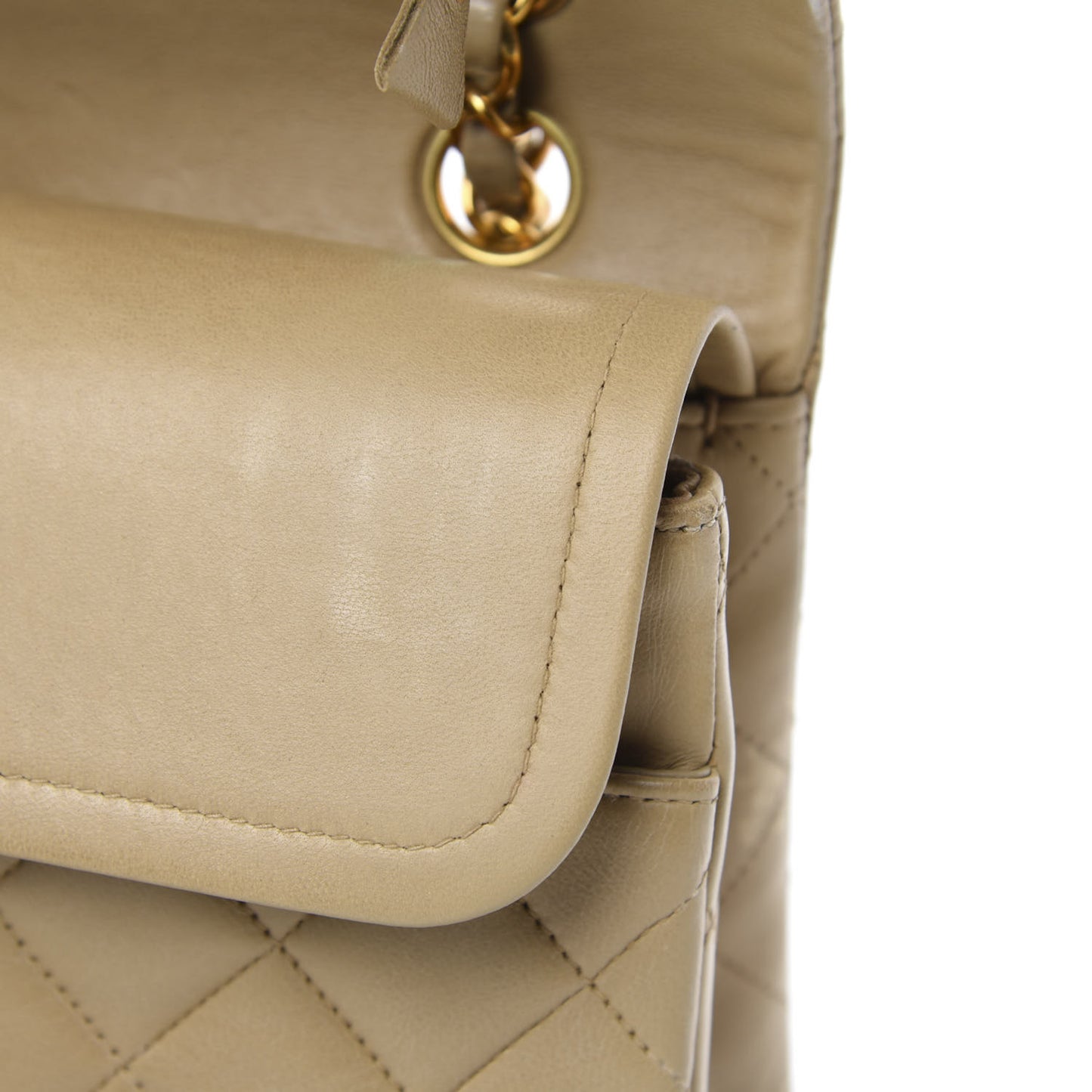 Lambskin Quilted Medium Double Flap Beige