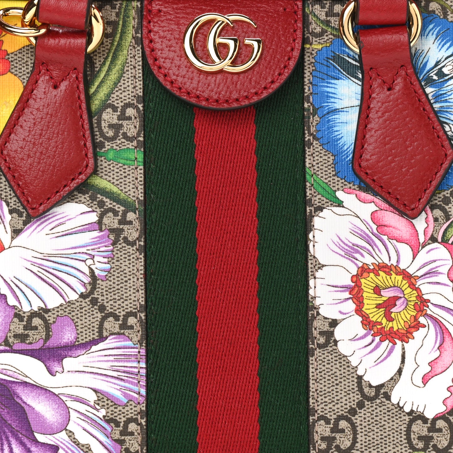 GG Supreme Monogram Flora Web Small Ophidia Tote Bag Red