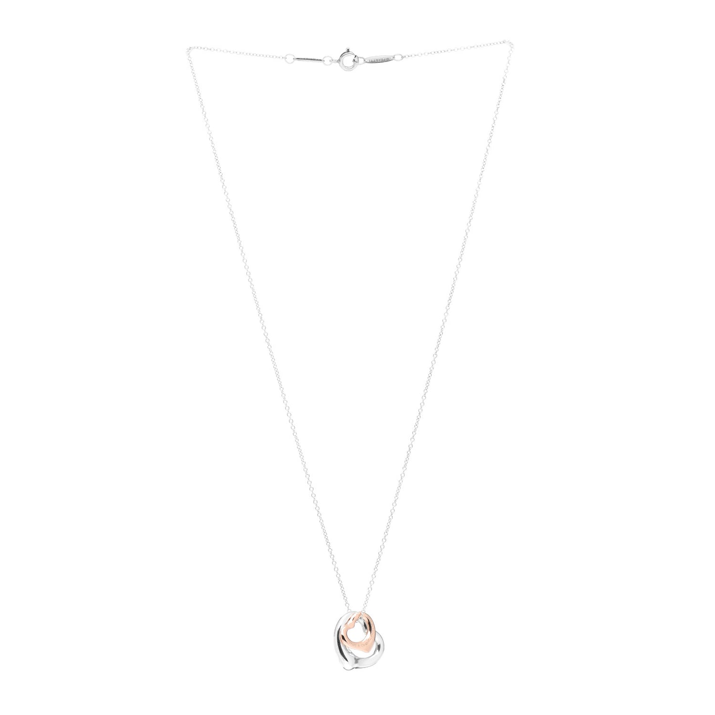 Sterling Silver 18K Rose Gold Elsa Peretti Extra Mini Double Open Heart Pendant Necklace