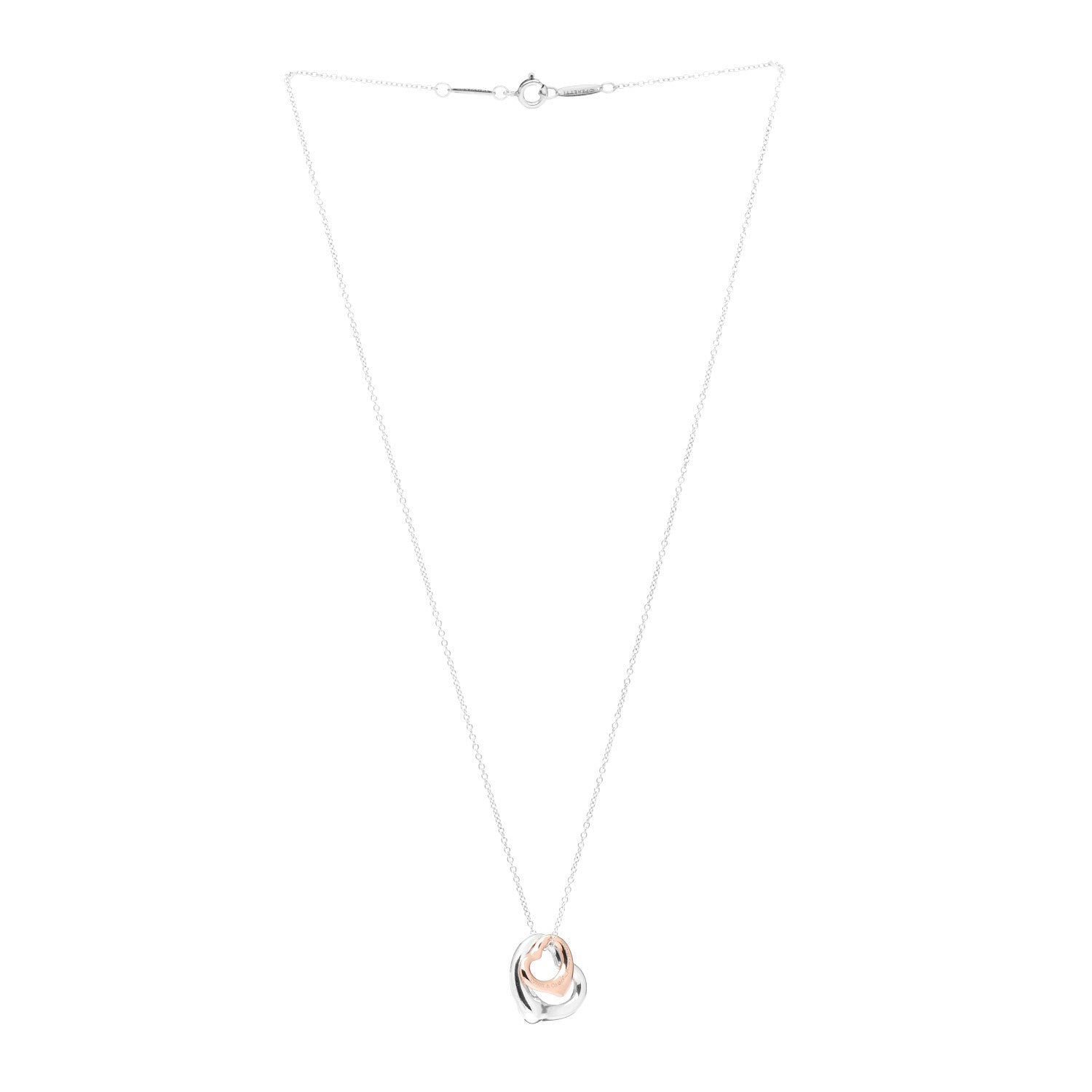 Tiffany Sterling Silver 18K Rose Gold Elsa Peretti Extra Mini Double Open Heart Pendant Necklace 3 of 4
