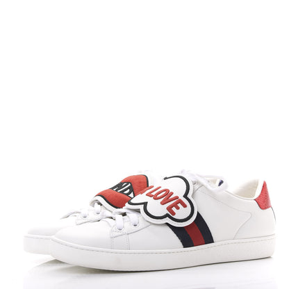 Gucci Calfskin Ayers Blind For Love Embroidered Womens Ace Sneakers 39.5 White 2 of 11