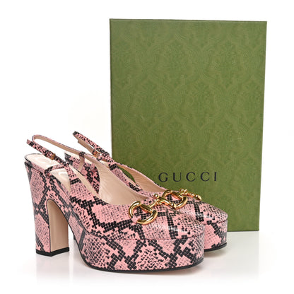 Gucci Calfskin Python Print Horsebit Platform 35/120mm Slingback Pumps 40 Wild Rose 9 of 9
