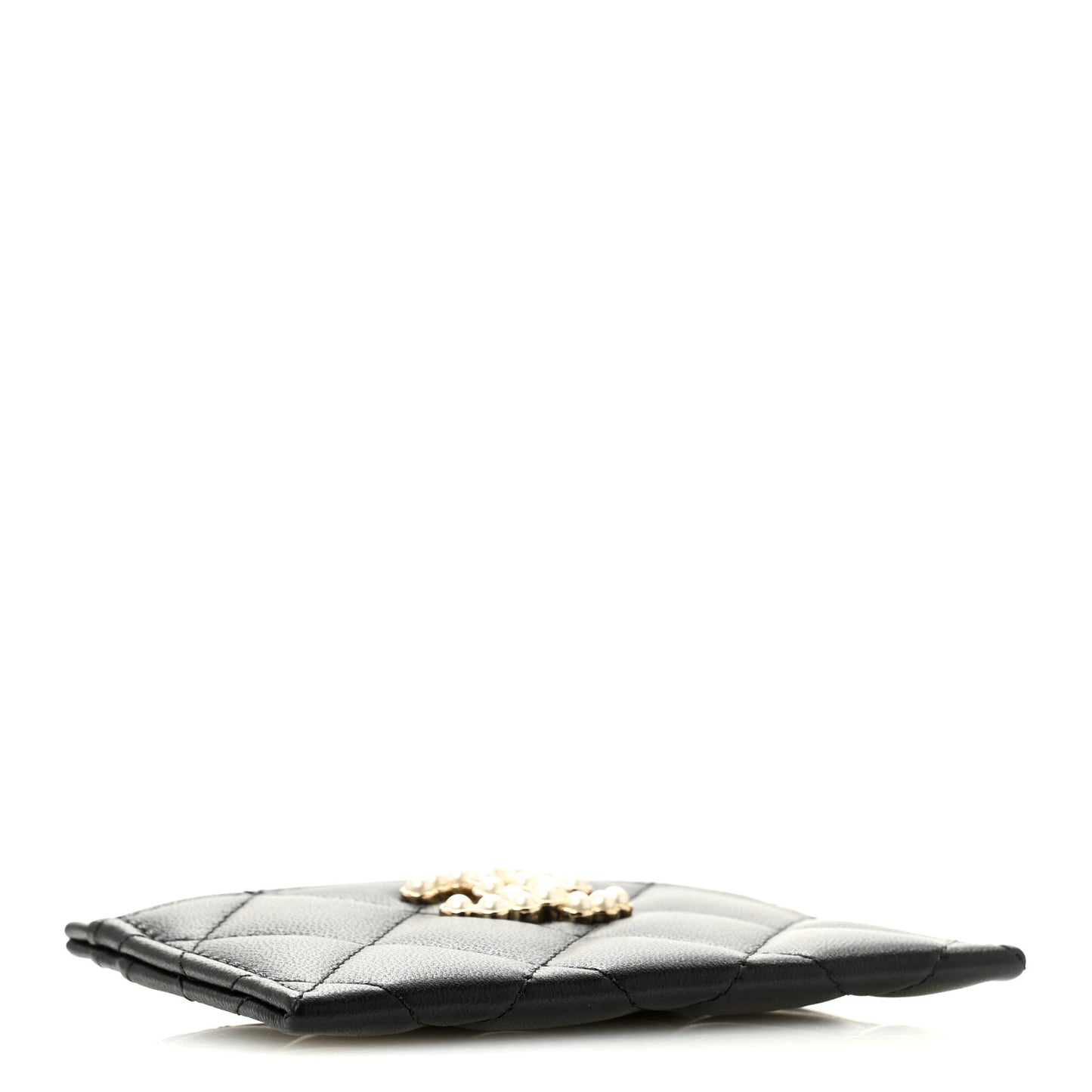 Lambskin Quilted Pearl CC Chanel Card Holder Black