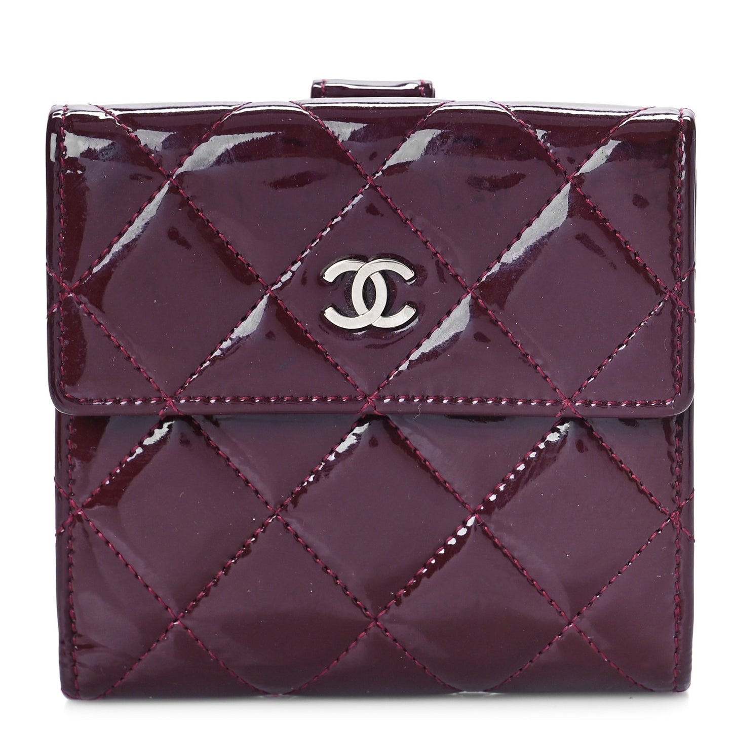 Patent Quilted Compact French Flap Wallet Dark Red