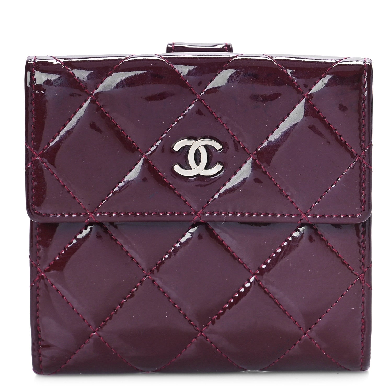 Chanel Patent Quilted Compact French Flap Wallet Dark Red 1 of 12