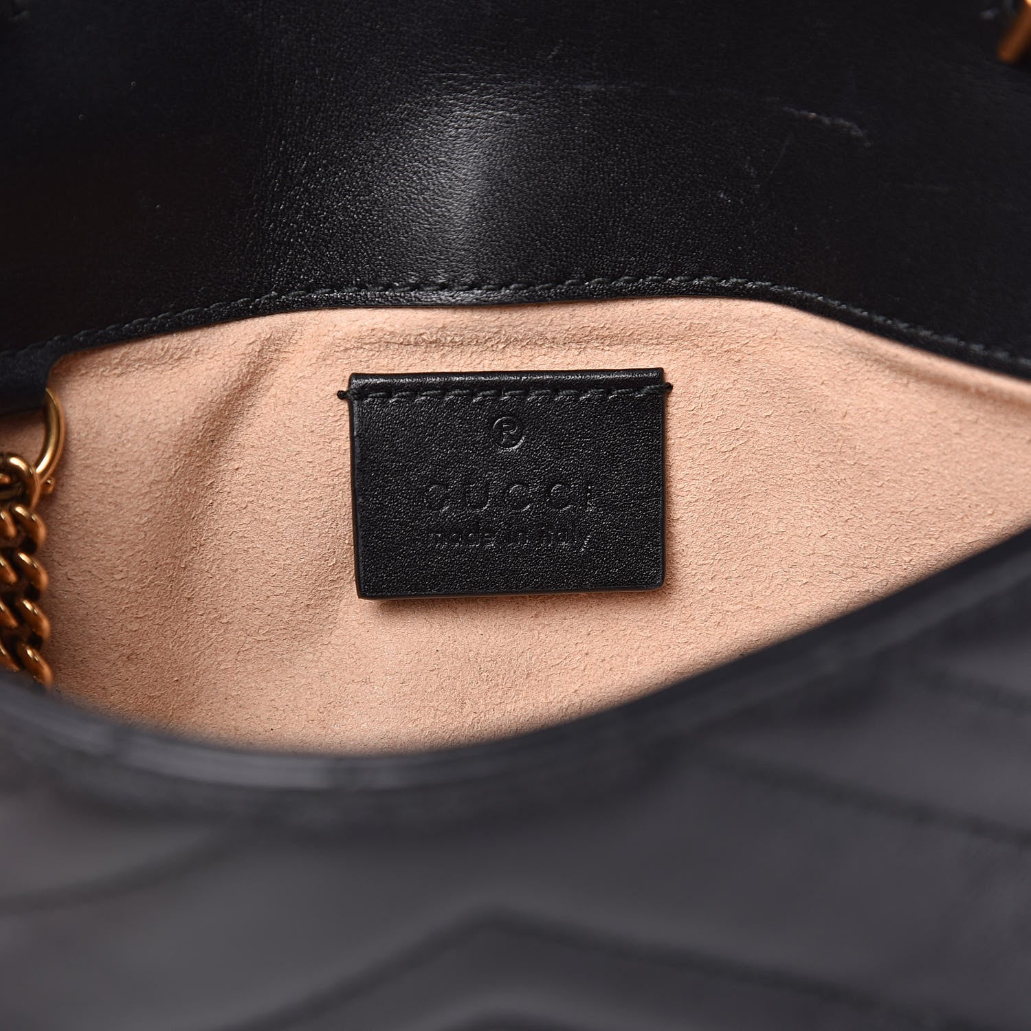 Gucci Calfskin Matelasse Super Mini GG Marmont Shoulder Bag Black 6 of 13