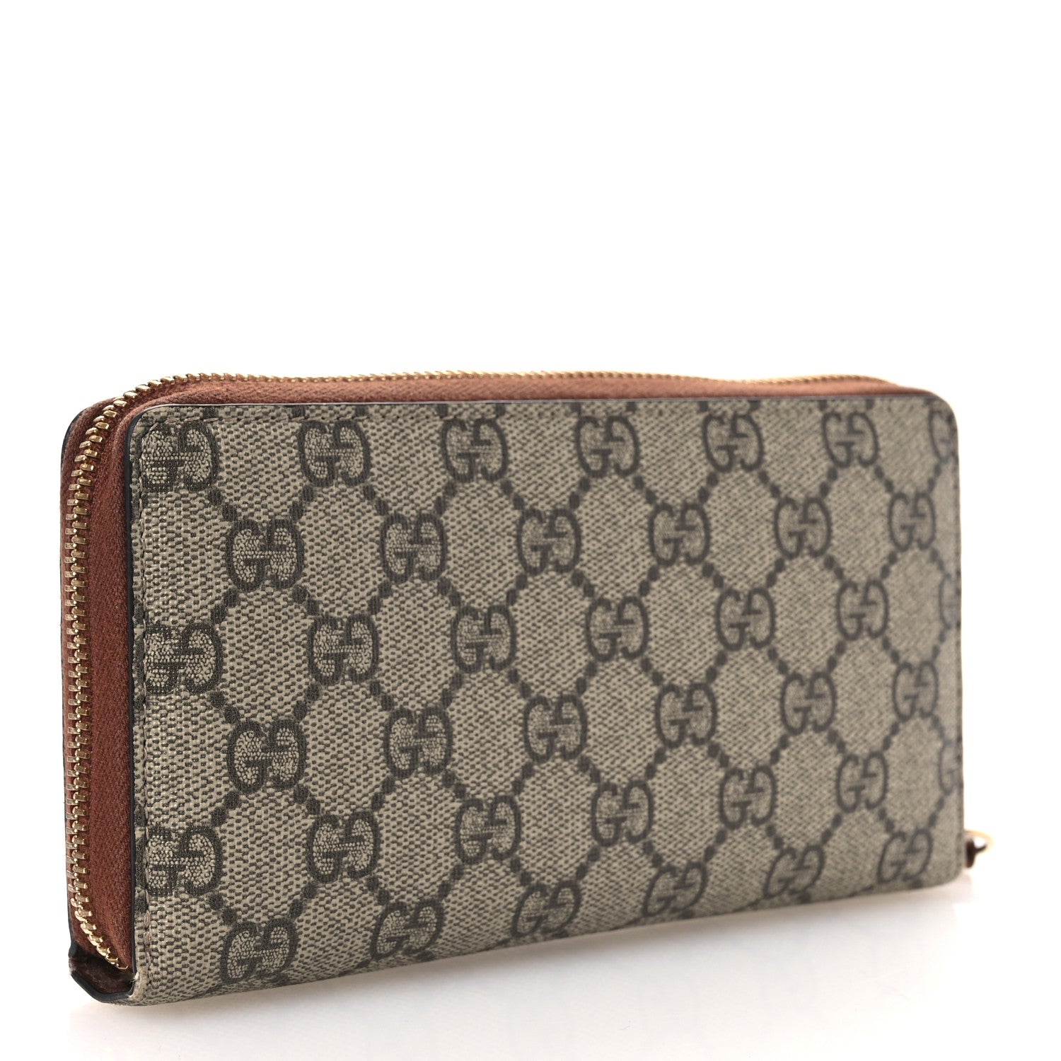 Gucci GG Supreme Monogram Cuoio Toscano Zip Around Wallet Beige Ebony Cuir 3 of 10