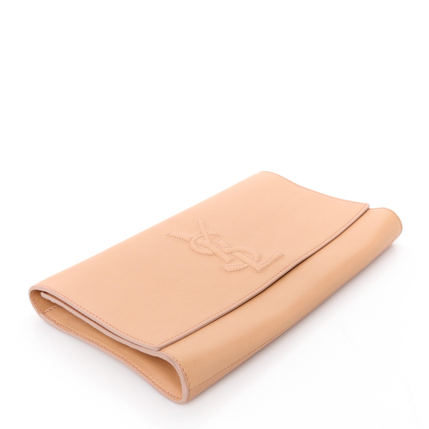 Textured Calfskin Monogram Large Belle De Jour Clutch Beige