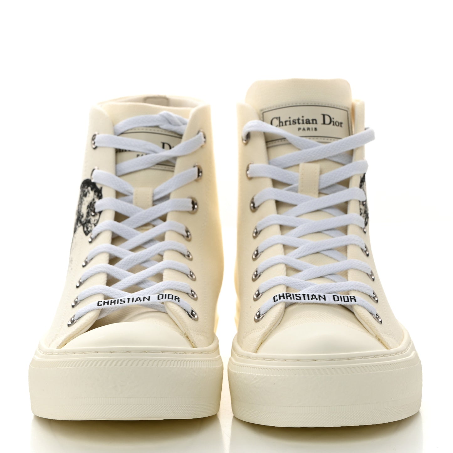 Canvas Embroidered Walk'In Dior Tiger Print High Top Sneakers 37.5 White