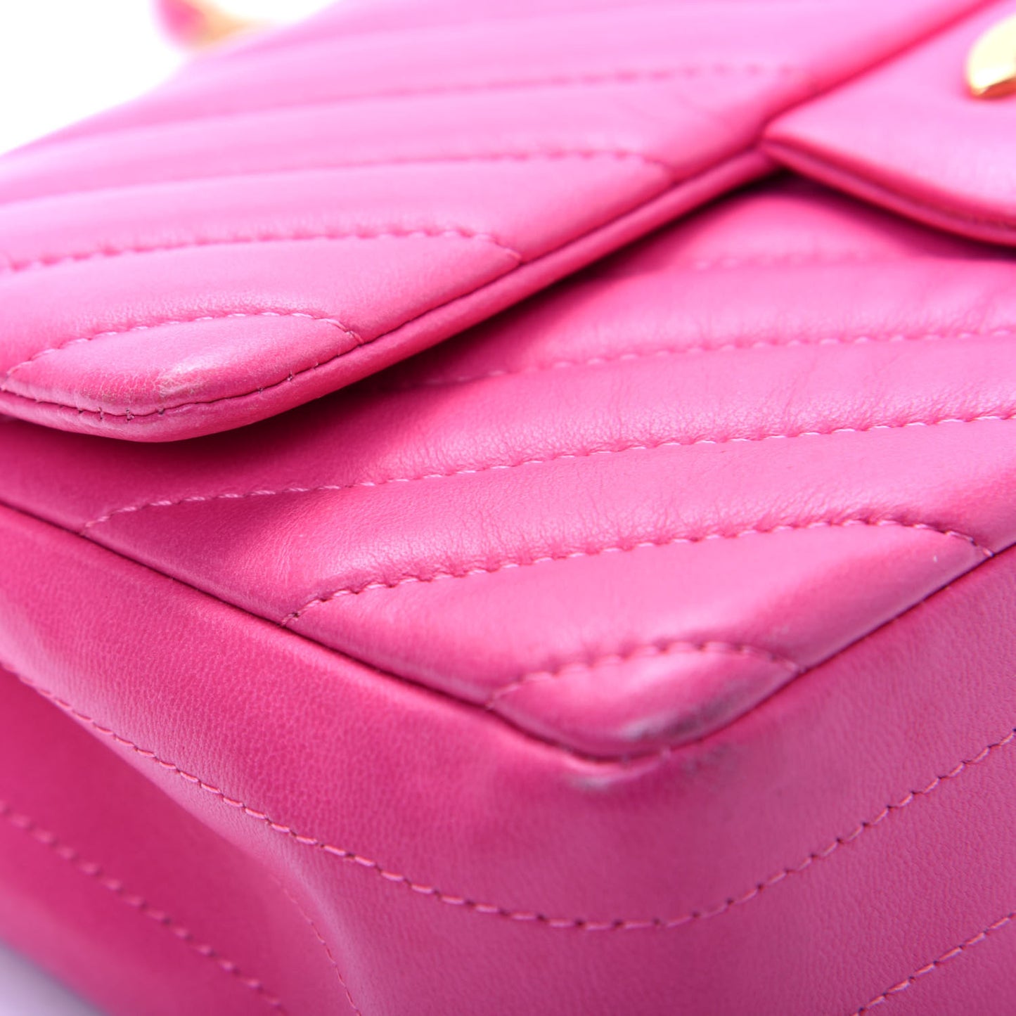 Lambskin Chevron Quilted Mini Rectangular Flap Fuchsia