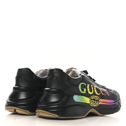 Gucci Calfskin Iridescent Logo Womens Rhyton Sneakers 38 Black 5 of 9