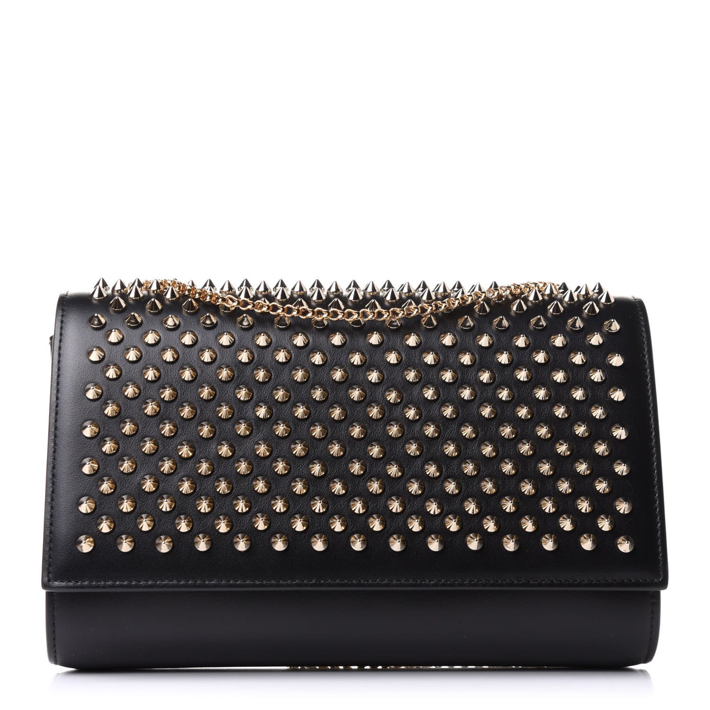 Calfskin Patent Leopard Spikes Paloma Clutch Black